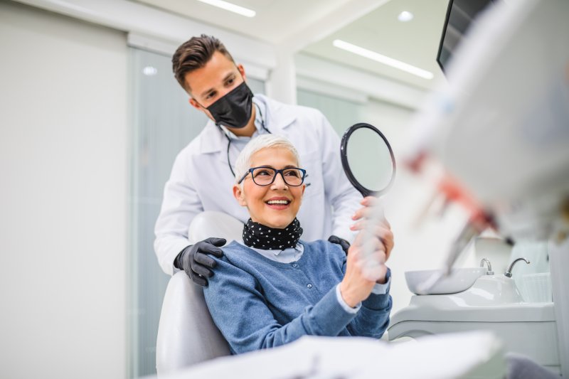 older woman with dental implants